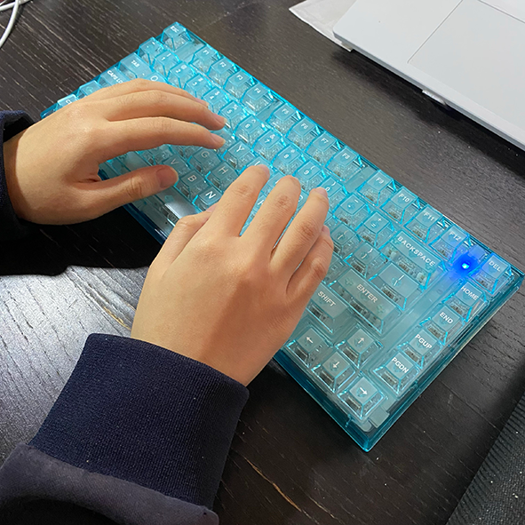 This is my keyboard. I use the sound of hitting the keyboard as my audio.