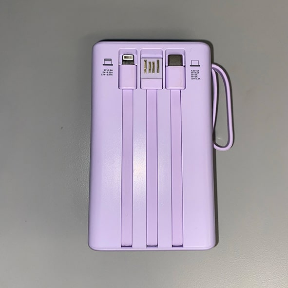 The front of the power bank with the plug