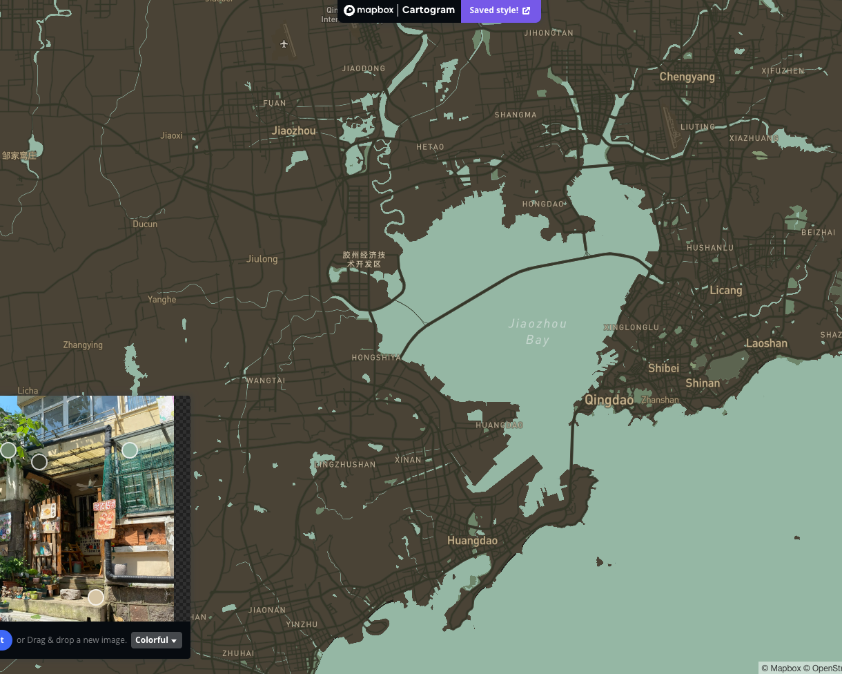 A map of Qingdao with brownish green and light green color scheme.
